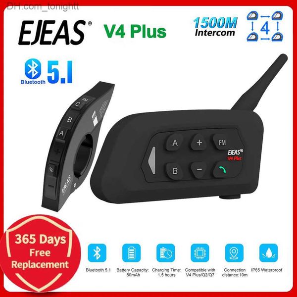 EJEAS V4 Plus Casco moto Interfono Auricolare Interfono Comunicatore Auricolare remoto BT 5.1 Full Duplex per 4 ciclisti Q230830