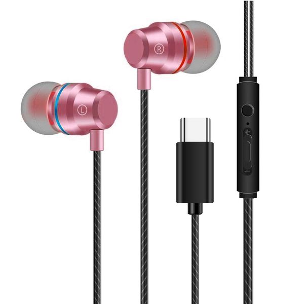 Fones de ouvido intra-auriculares para celular Tipo-C Fones de ouvido de música com baixo de metal com microfone para iPhone Xiaomi Samsung Huawei Computador Tablet Gaming Cuffie Caixa de varejo