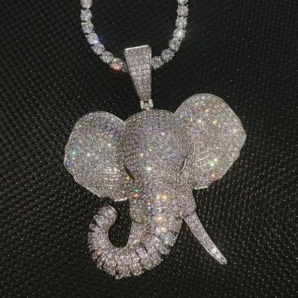 2020 Neue personalisierte vergoldete Iced Out Diamant-Elefant-Anhänger-Halskette CZ-Zirkonia-Cartoon-Hip-Hop-Schmuck Geschenk für mich336Y