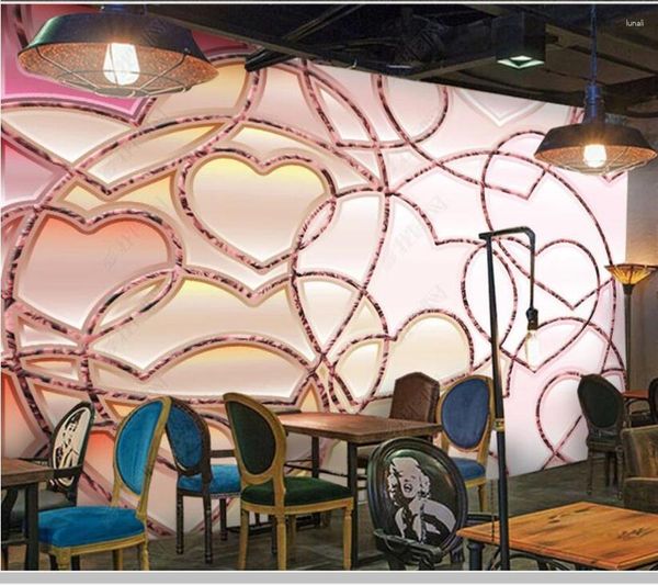 Tapeten Papel De Parede Liebe Herzform Kreative Moderne 3D Tapete Wohnzimmer Mädchen Schlafzimmer Tapeten Wohnkultur Bar Cafe Wandbild