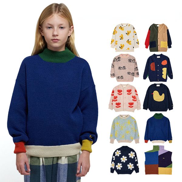 Pullover Maglione per bambini 23 Autunno inverno BC Ragazze Cartoon Color block Cardigan Ragazzi scollo a V in stock 230829