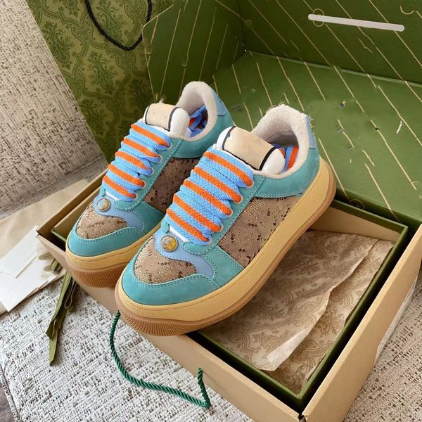 Sneakers Screener da donna con cristalli in metallo Doppia tela Scarpe sportive da uomo Sneakers di alta qualità in pelle retrò a righe di design con suola in gomma bicolore 14