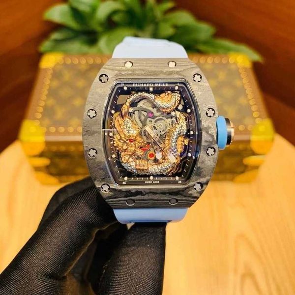 Orologi meccanici Richads Mille Star Jackie Chan quadrante grande barile tendenza uomo impermeabile blu carbonio brasato Wei Hollow Miller