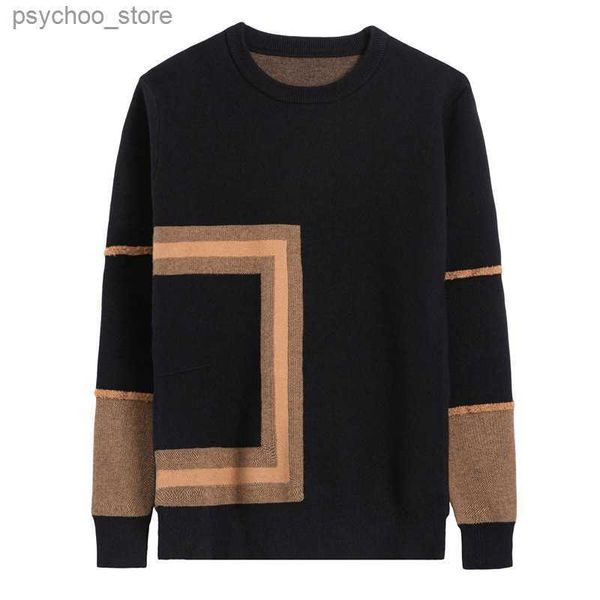 2022 männer Mock Zwei-Stück Fleece Pullover Winter Dicke Strick Männliche Geometrie Muster Revers Langarm Trendy Pullover Strickwaren Q230830