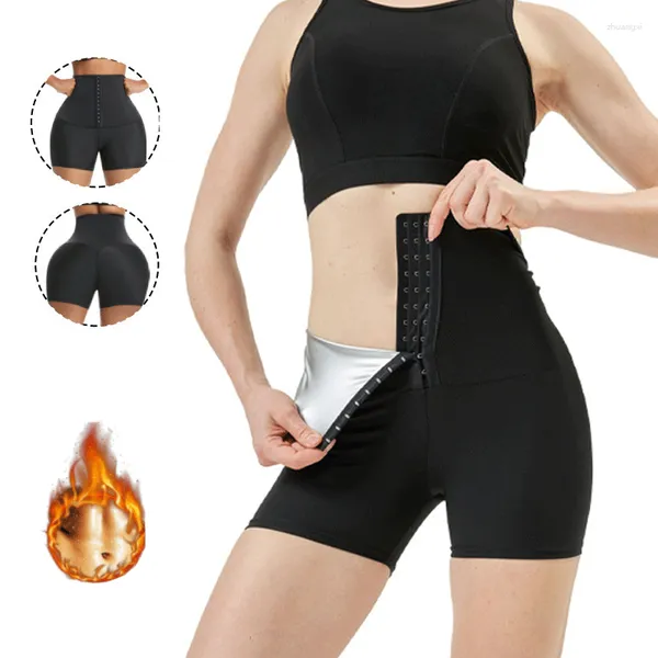 Shorts ativos de cintura alta suor sauna calças três breasted apertado abdômen hip levantamento ginásio leggings perda de peso emagrecimento shapewear yoga