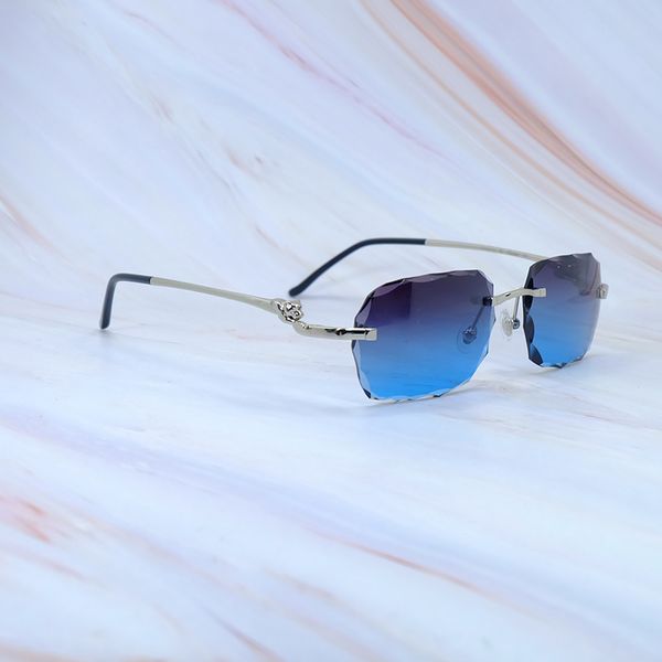 Panther Diamant geschnittene Sonnenbrille Carter Luxusdesigner Stylische Sonnenbrille Randless Herren fahren Schatten Brillen Gafas de Sol Silber Rahmen