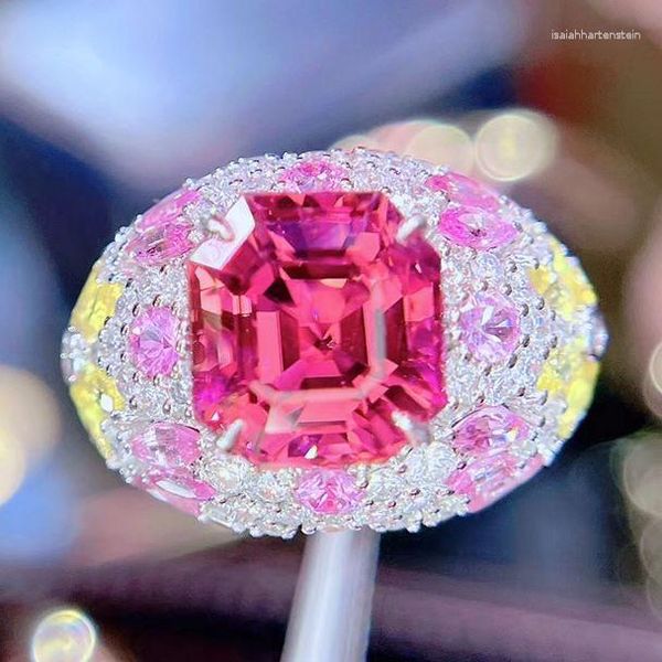 Cluster Anéis HN Fine Jewelry Puro 18k Ouro Natural Turmalina Vermelha 5.65ct Gemstones Diamantes Presente Feminino para Mulheres Anel