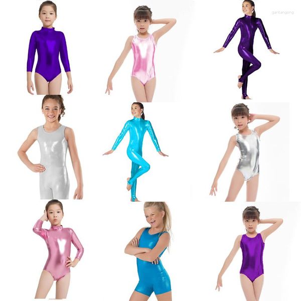 Sahne Giyim İndirim Çocukları Metalik Spandex Bale Dans Tertenci Elastik Profesyonel Jimnastik Takım Yoga XS-XXL Yürümeye Başlayan Kız
