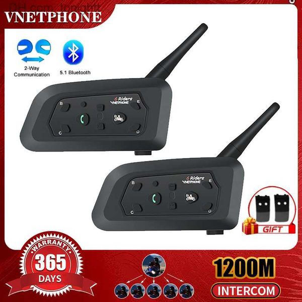 Vnetphone V6 Casco moto Interfono Bluetooth Interfono casco 1200M Full-duplex Parlante per 6 ciclisti IP65 Impermeabile BT5.0 Q230830