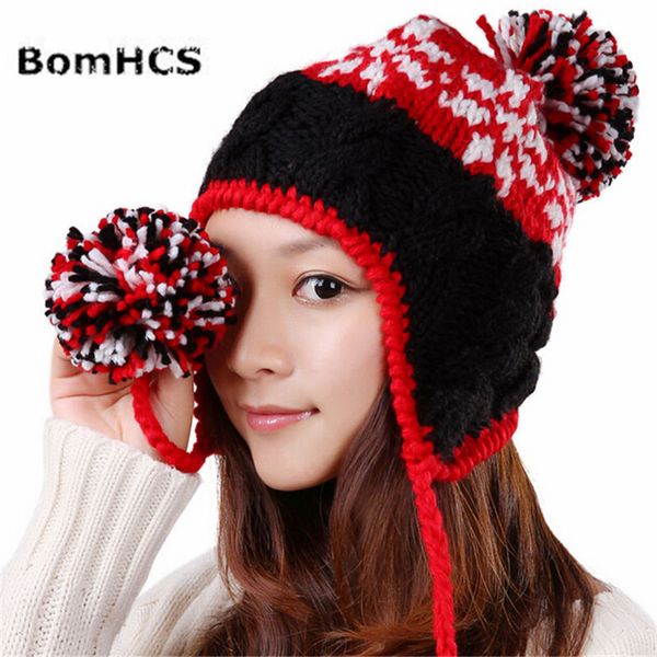 BeanieSkull Caps BomHCS Moda Inverno Caldo Sci Paraorecchie Beanie Donna Lady Cappello lavorato a maglia di lana fatto a mano 230829