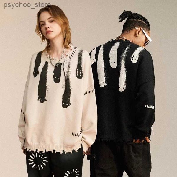 Harajuku Meteor Fall Sweater Мужчины панк Жаккард Ретро вязаный джемпер хип -хоп.