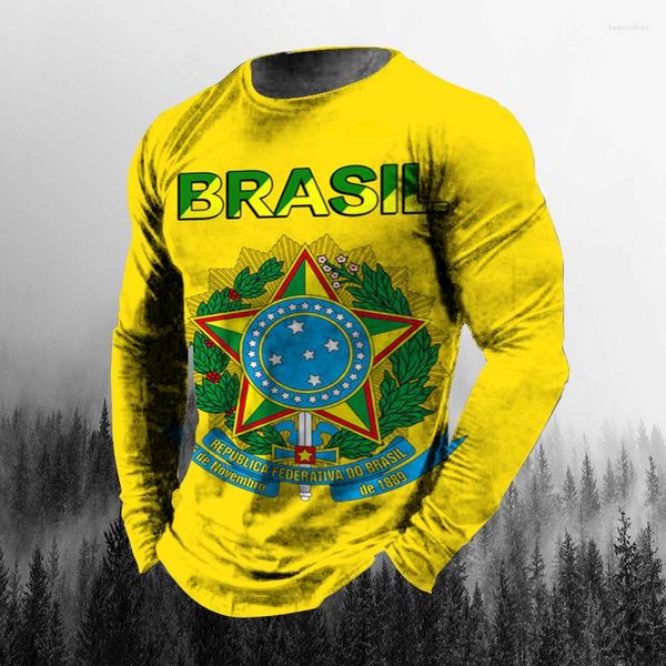 Männer T Shirts Baumwolle Warme Brasilien Flagge Retro T-Shirt 3D Druck Lose Lange Hülse Kleidung Harajuku Europa Und Amerika größe 5xl