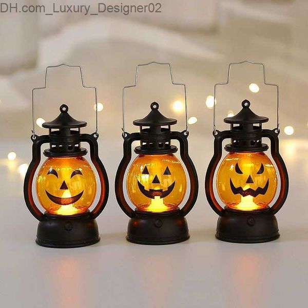 Crânio de abóbora LED Pônei Lanterna Decoração de Halloween Prop Criativo Holiday Bar Party Light LED Lâmpada de óleo Prop Q230830