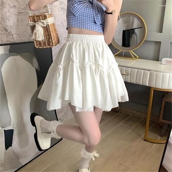 Saias doce branco lolita mini saia plissada mulheres verão kawaii retalhos preto goth tutu coreano y2k preppy streetwear