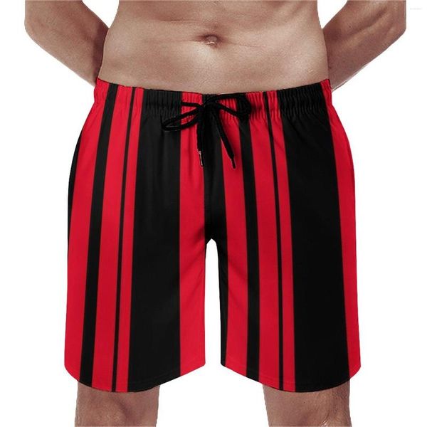 Shorts masculinos dois tons ginásio verão preto e vermelho listrado esportes surf board calças curtas homem secagem rápida havaí plus size troncos de natação