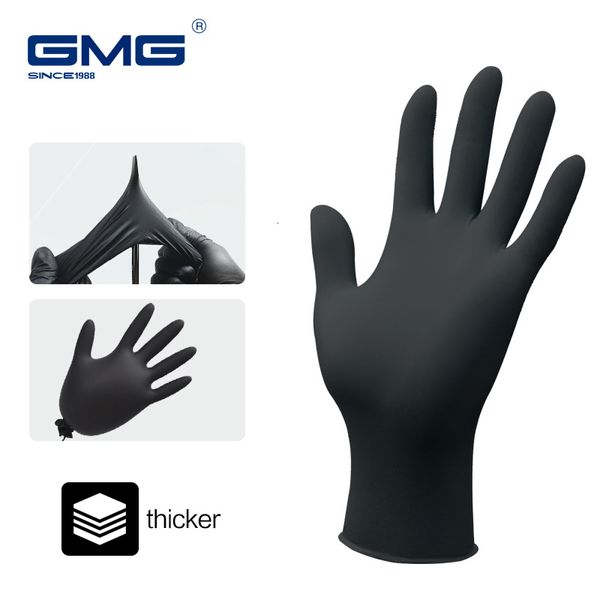 Fünf-Finger-Handschuhe aus Nitril, wasserfest, GMG, dickere schwarze Handschuhe für mechanische, chemische, Lebensmittel-Einweghandschuhe 230829