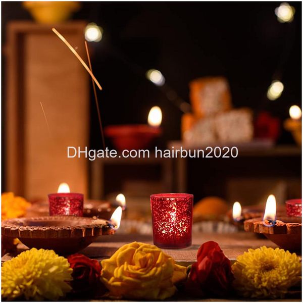 Castiçais Votivos Conjunto de 12 LED Vidro Tea Light Titular Decorativo Castiçal Vermelho Drop Delivery OTB89