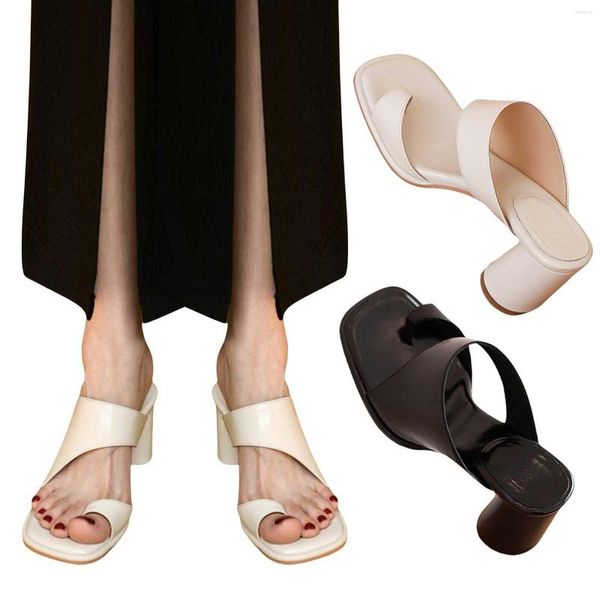 Slippers Summer Toe Women Wearing Black High Heeled Sandals Fashionable Words Drag The Slide For Casual