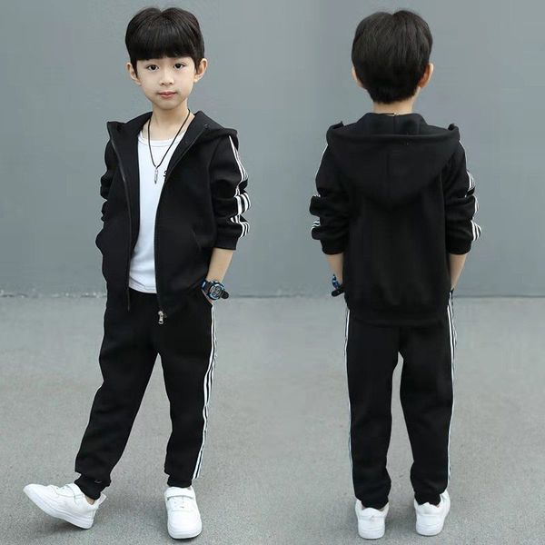 Conjuntos de roupas Bebê Meninos Esporte Terno Outono Branco Preto Moletons Com Capuz e Calças Soltas Adolescente Escola Menino Outfit Crianças Tracksuits 230830