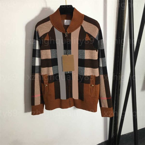 Mulheres jaqueta designer cardigan mulheres top malha verificar casaco contraste xadrez manga longa malha zíper casacos moda luxo cardigan designers jaquetas