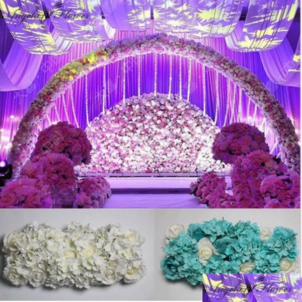 Ghirlande di fiori decorativi Matrimonio Fiore di seta Disposizione in fila Ortensia artificiale Rosa Arche Cappuccino Sfondo T-Station Roa Otf5E