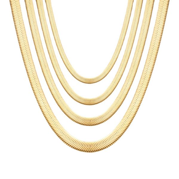 Modische und trendige Halskette aus Edelstahl, flache Schlangenkette, Blattkette im Hip-Hop-Stil, dünne verschlüsselte Schlangenkette, elektrische Halskette aus 18 Karat Gold