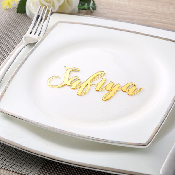 Objetos decorativos estatuetas cartões de lugar de casamento personalizados nomes personalizados configurações de nome etiquetas de convidados decoração de festa sinais caligrafia 230829