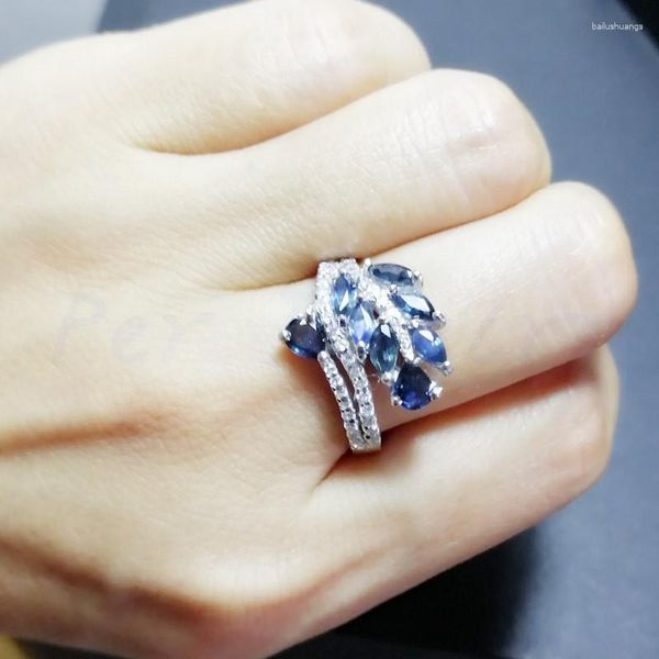 Anéis de cluster por jóias Natural Real Sapphire Flower Ring 925 Sterling Silver 0.2ct 6pcs 0.5ct 2pcs Gemstone C912171