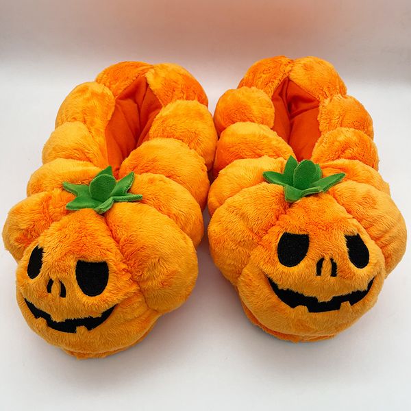 Pantofole Zucca di Halloween Donna Cartone animato Carino Peluche Ciabatte Pavimento Muto Scarpe da casa Infradito Inverno Caldo Regalo 230830