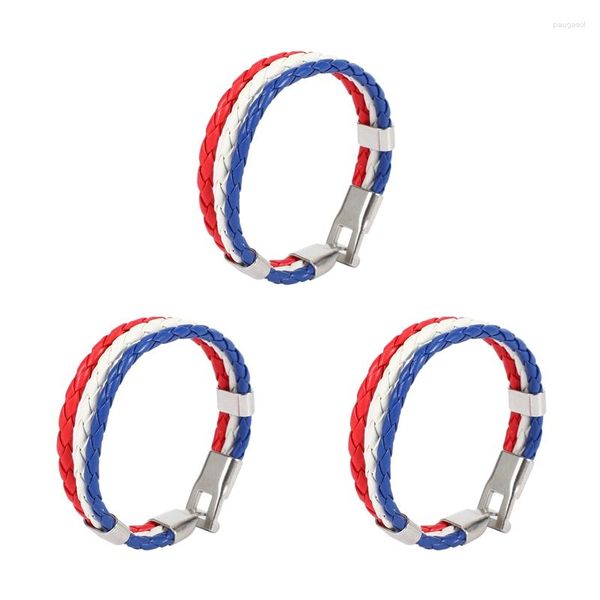 Halskette Ohrringe Set 3X Schmuck Armband Frankreich Französische Flagge Legierung Weiß Rot-Blau (Breite 14 mm Länge 20 cm)