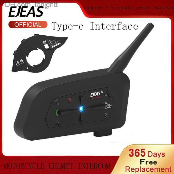 EJEAS 1pc V7 Capacete de motocicleta Intercomunicador Bluetooth 5.1 Tipo-c Interface Moto Interfone com controle remoto Q230830