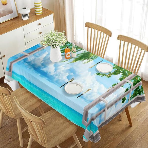 Pano de mesa cenário fora da janela toalha de mesa bela paisagem capa retangular para café sala de jantar decoração da cozinha