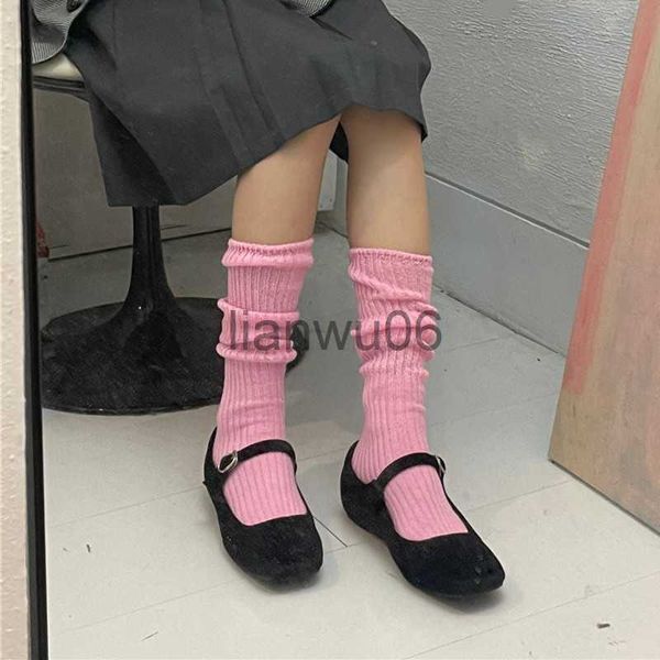 Altri abbigliamento Calzini lunghi lavorati a maglia in cotone rosa opaco Calze Autunno inverno Calzini caldi al ginocchio Calzini giapponesi da scuola per ragazze Calze J230830