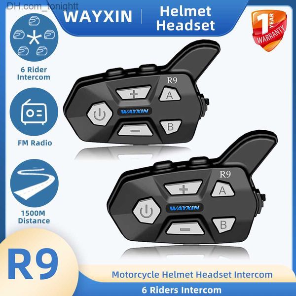 Wayxin R9 kask kulaklıklar motosiklet interkom 6 Riders iletişim arası telefonlar arası telefon Intercomunicador Moto su geçirmez FM Radyo BT 5.0 Q230830