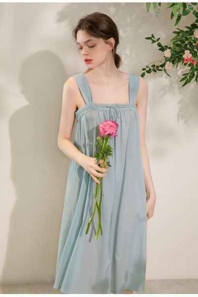 Damen-Nachtwäsche, Sommer-Nachtkleid, Spitze, Baumwolle, ärmellose Nachthemden, Stickerei, Prinzessin, Retro-Nachthemd, Peignoir, Sleepshirt