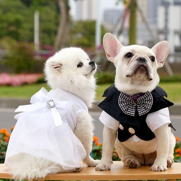 Vêtements pour chiens costume robe de marié vêtements pour animaux de compagnie Teddy Bichon carlins petite et moyenne taille chat mariage Halloween