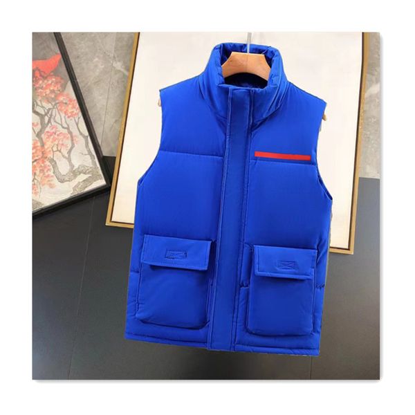 designer hommes gilet hommes vers le bas coton gilet automne hiver debout cou rouge marque triangle signe homme gilets manteau sport décontracté épaissi chaud hommes réservoir extérieur hommes vêtements