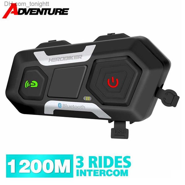 Interfono per moto Interfono Bluetooth impermeabile Cuffie per casco moto BT Walkie Talkie senza fili Interfono stereo per moto 1200M Q230830