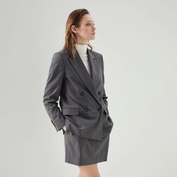 Платье с двумя частями женские пиджаки весенняя повседневная простая шерстяная смесь модная пригородная куртка мини -юбки