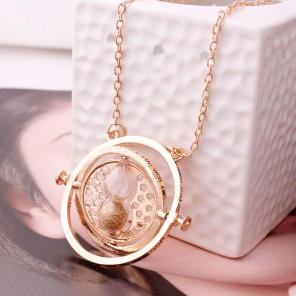 Braccialetto (12 pz/lotto) Orologio con sabbia Giratempo il fascino della clessidra Giri rotanti Collana con pendente a forma di clessidra in oro all'ingrosso