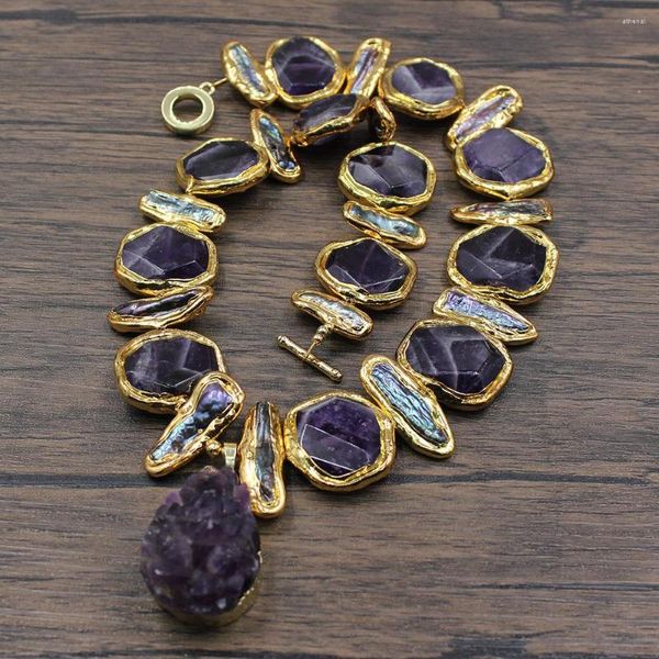 Подвесные ожерелья Guaiguai Ювелирные украшения фиолетовая самородка аметисты