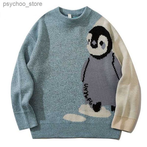 Maglione lavorato a maglia pinguino cartone animato da uomo streetwear harajuku maglioni vintage pullover donna maglioni universitari in cotone autunno unisex Q230830