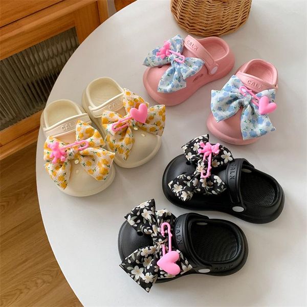 Chinelo crianças casa chinelos bonito arco buraco sapatos meninos eva anti deslizamento sola macia crianças slides indoor à prova dwaterproof água meninas sandálias de praia