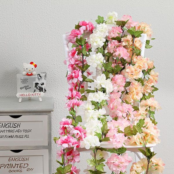 Flores decorativas cereja artificial videira falso plástico pendurado hera decoração de casa casamento decoração de parede mariage 220cm