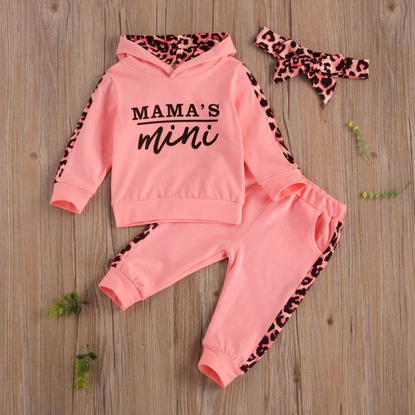 Set di abbigliamento Neonato nato Vestiti per bambina Autunno 3 pezzi Leopard Lettera Felpa con cappuccio Pantaloni Completo Tuta Set Primavera 230830