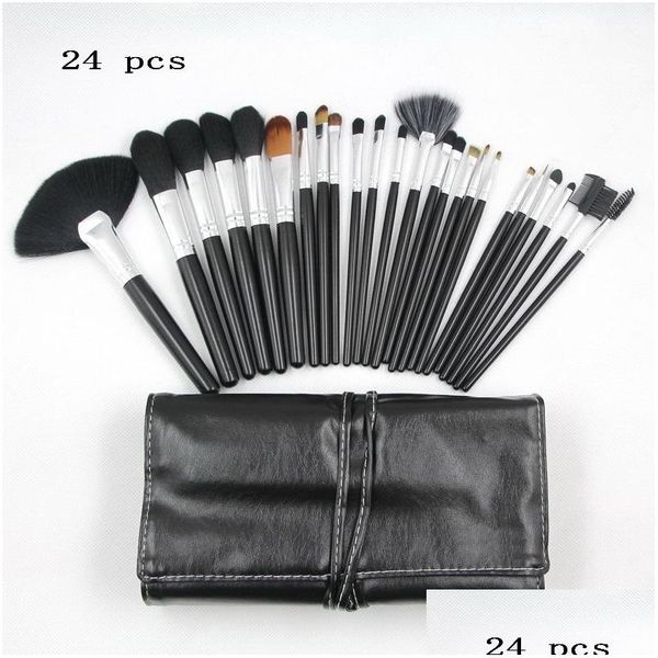 Make-up-Pinsel, 24-teiliges Pinsel-Set, Ziegenhaar, Ledertasche, Beauty-Tool, Coloris, professionelles Kosmetik-Make-up-Set, Drop-Lieferung, Gesundheit, Dhy6H