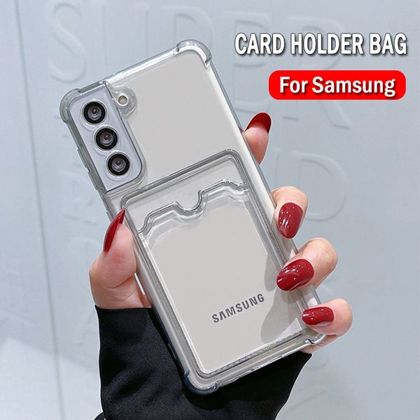 Держатель карт прозрачный корпус для Samsung Galaxy S20 FE S23 S22 S21 Plus Note 20 Ultra A12 A34 A52 A32 A14 A54 A53 5G Cover