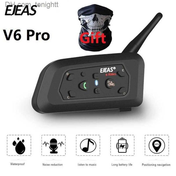 Ejeas v6 pro bluetooth capacete da motocicleta fone de ouvido intercom 850mah v6 plus moto comunicador 1500m interfone para 6 pilotos + presente q230830