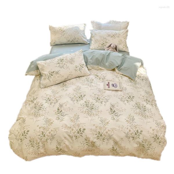 Yatak Setleri Pamuk 3/4 Parça Seti İlkbahar ve Sonbahar 60 Çubuklar Yorgan Kapağı Yatak Tabağı Takılmış Ev Tekstil