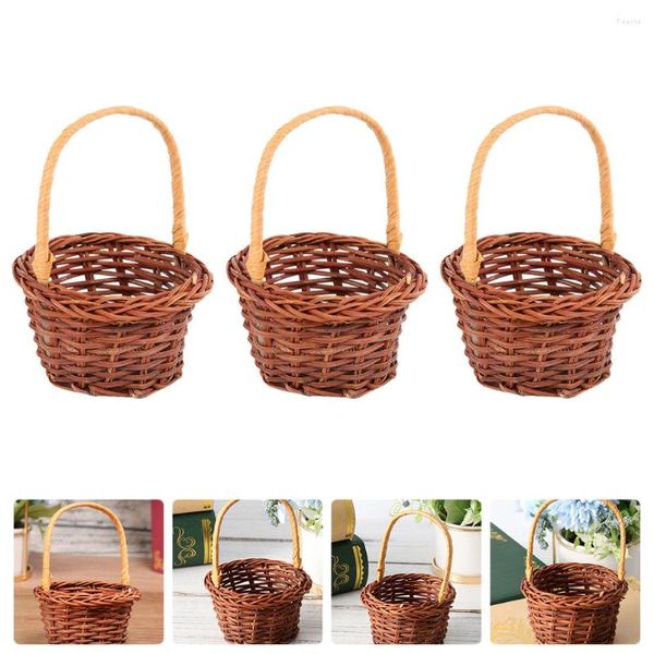 Travesseiro 3 Pcs Bolsa Cesta Tecida Mini Casa Fornecimento Pequeno Modelo Brinquedo Rattan Cestas Em Miniatura Decoração Criança Adorável